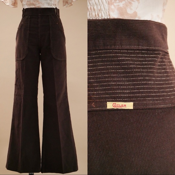 Vintage Pants - Corduroy Pants Vintage 70s Cotler Brown Flare Bell Bottom Leg Mid Rise Medium